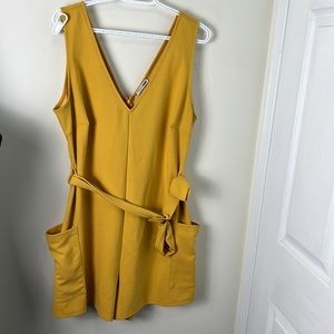 Fashion Nova Mustard Self tie Side Pockets Romper Size 2x